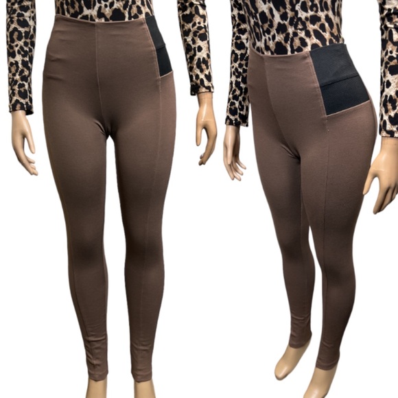 Nina Rossi Casual Ponte Leggings Pants, High Waist Brown Black size S NWOT - Picture 14 of 14